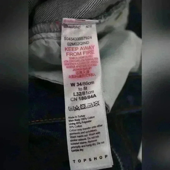 TOPSHOP Medium Blue  Cotton Denim Mom Straight Relaxed Jeans 34x30 Turkey - Picture 4 of 8